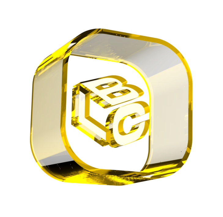 Logotipo 3D em vidro dourado com letras ABC